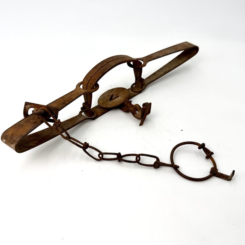 Antique Victor Double Long Spring Steel Animal Trap Vintage Rust Patina